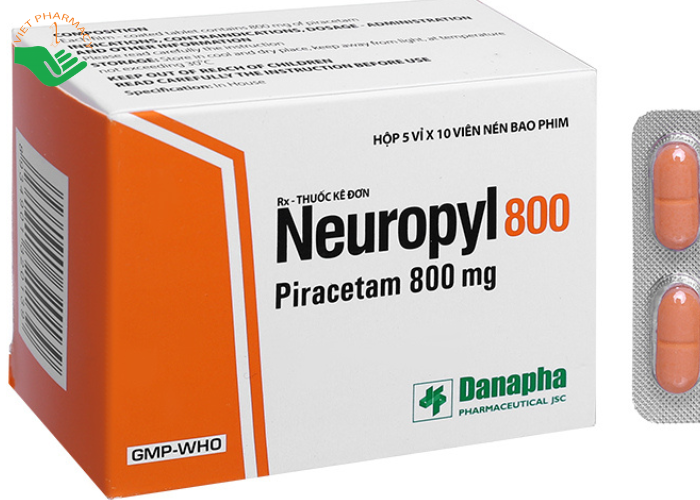 Thuốc Neuropyl 800 Danapha trị chóng mặt, giật rung cơ (5 vỉ x 10 viên)