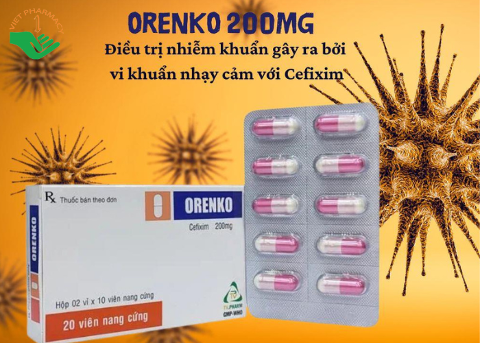 Thuốc Orenko 200mg TV.Pharm điều trị các chứng nhiễm khuẩn, viêm tai giữa, viêm họng (2 vỉ x 10 viên)