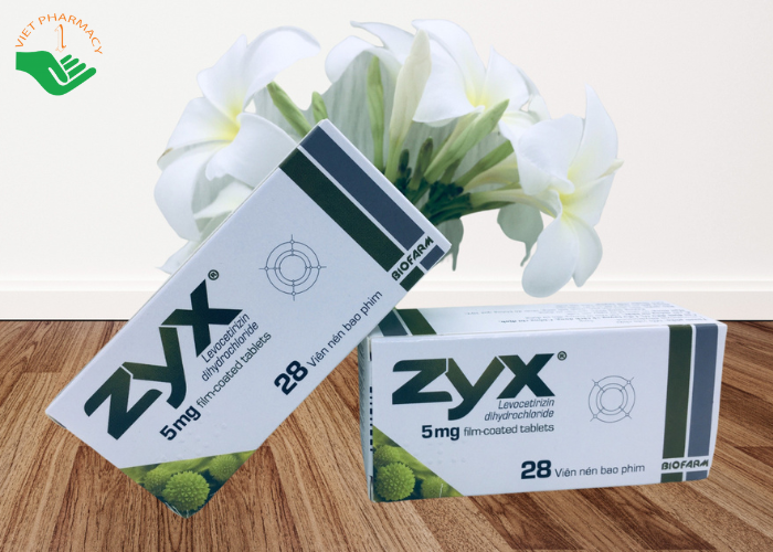Thuốc Zyx 5mg Biofarm điều trị viêm mũi dị ứng, hắt hơi, chảy nước mũi, viêm kết mạc dị ứng (4 vỉ x 7 viên)