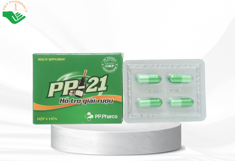 Viên giải rượu PP-21 giảm triệu chứng khó chịu khi dùng rượu bia (hộp 4 viên)