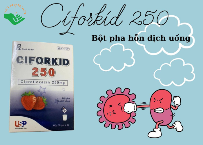 Thuốc bột pha uống Ciforkid 250 điều trị nhiễm khuẩn ( Hộp 10 gói x 3g)