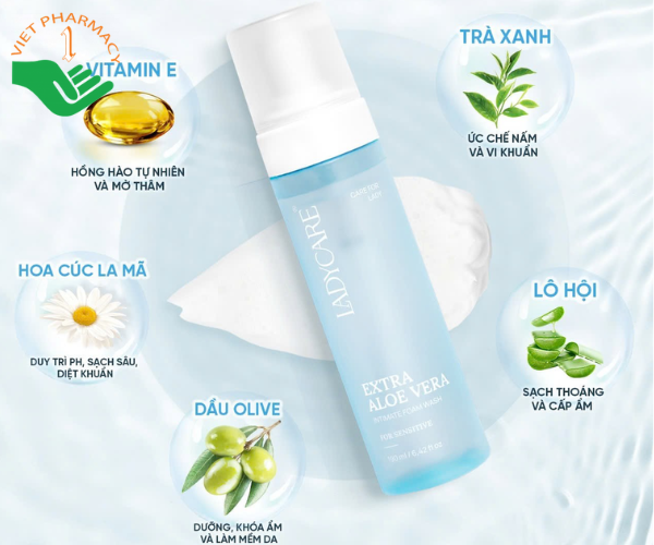 Bọt vệ sinh phụ nữ dành cho da nhạy cảm Ladycare Extra Aloe Vera 190ml