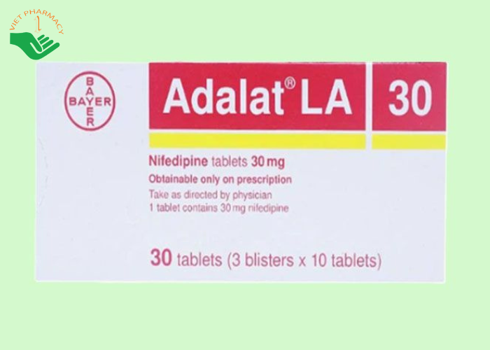 Thuốc Adalat LA 30 Bayer điều trị tăng huyết áp, dự phòng cơn đau thắt ngực ổn định mạn tính (3 vỉ x 10 viên)