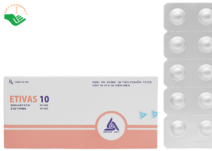 Thuốc Etivas 10 trị rối loạn mỡ máu (10 vỉ x 10 viên)