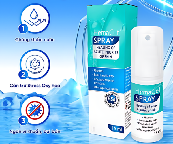 Chai xịt Hemacut Spray hỗ trợ điều trị vết thương hở & giảm sẹo (Chai 15ml)