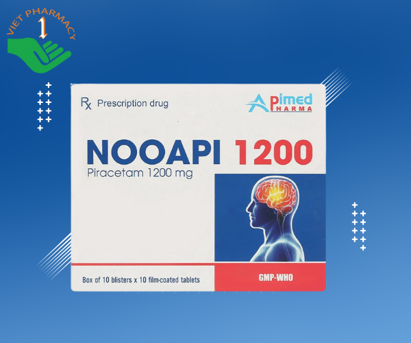 Thuốc Nooapi 1200 Apimed điều trị triệu chứng của hội chứng tâm thần - thực thể (Hộp 10 vỉ x 10 viên)