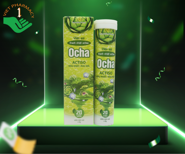 Viên sủi thanh nhiệt Ocha Actiso râu ngô - rau má hỗ trợ thanh nhiệt mát gan, giải độc gan (Tuýp 20 viên)