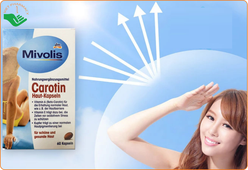 Viên uống chống nắng Mivolis Carotin được bào chế từ các dưỡng chất thiết yếu tốt cho da