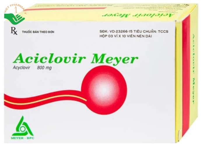 Thuốc Aciclovir 800mg Meyer điều trị nhiễm Herpes zoster, thủy đậu (3 vỉ x 10 viên)