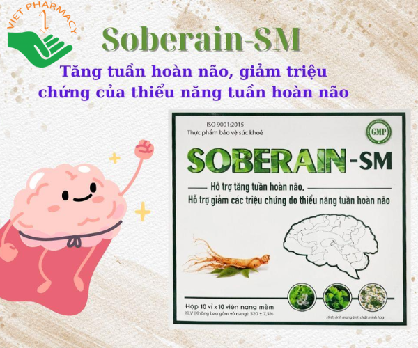 Viên uống Soberain-SM tăng tuần hoàn máu não, giảm đau dầu, chóng mặt (Hộp 10 vỉ x 10 viên)