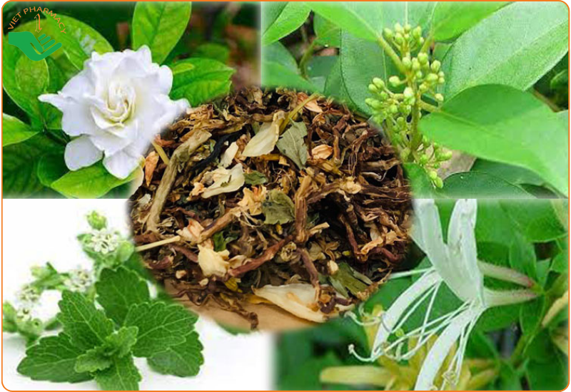 Trà sơn mật hồng sâm được kết hợp từ 4 vị thảo dược là trà dây, kim ngân hoa, hoa la hán và cỏ ngọt