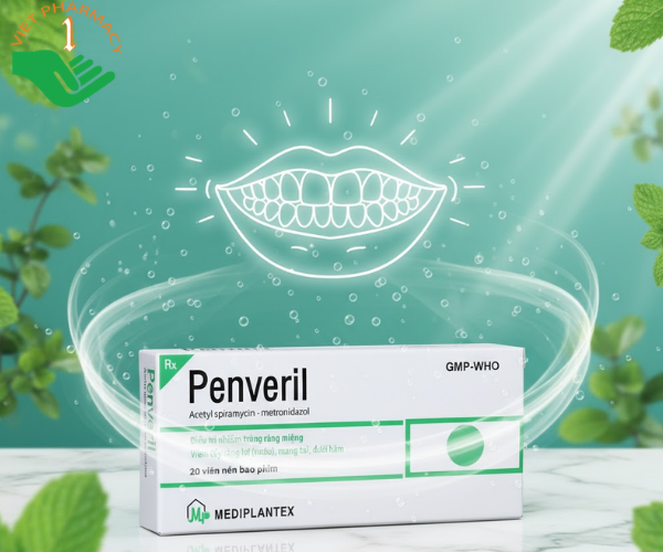 Thuốc Penveril điều trị nhiễm khuẩn răng miệng (Hộp 2 vỉ x 10 viên)