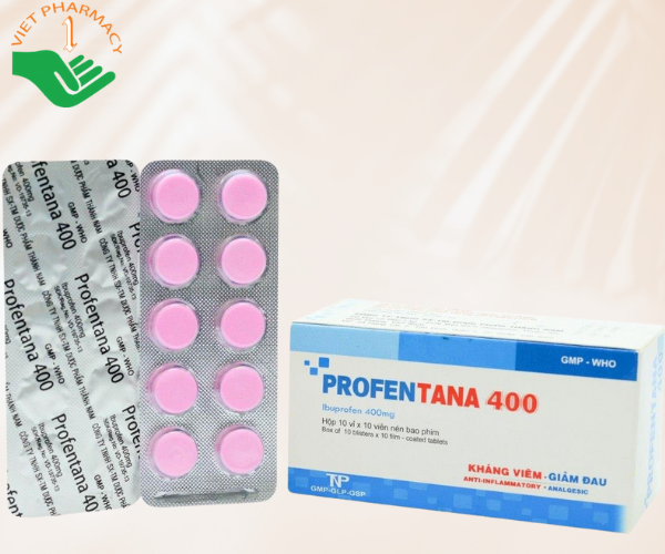 Thuốc Profentana 400 giảm đau nhức đầu, đau sau phẫu thuật, hạ sốt (Hộp 10 vỉ x 10 viên)