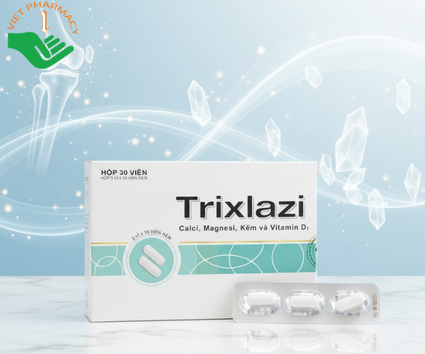 Thuốc Trixlazi DaviPharm bổ sung canxi, magnesi, kẽm và Vitamin D3 (Hộp 3 vỉ x 10 viên)