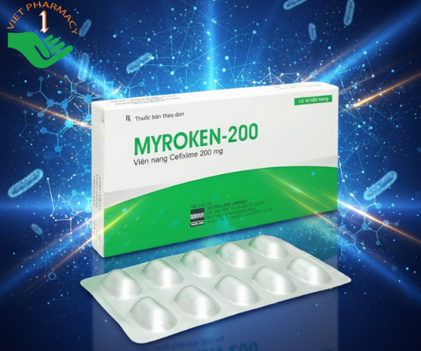 Thuốc kháng sinh Myroken 200mg, Cefixime 200mg (Hộp 10 viên)