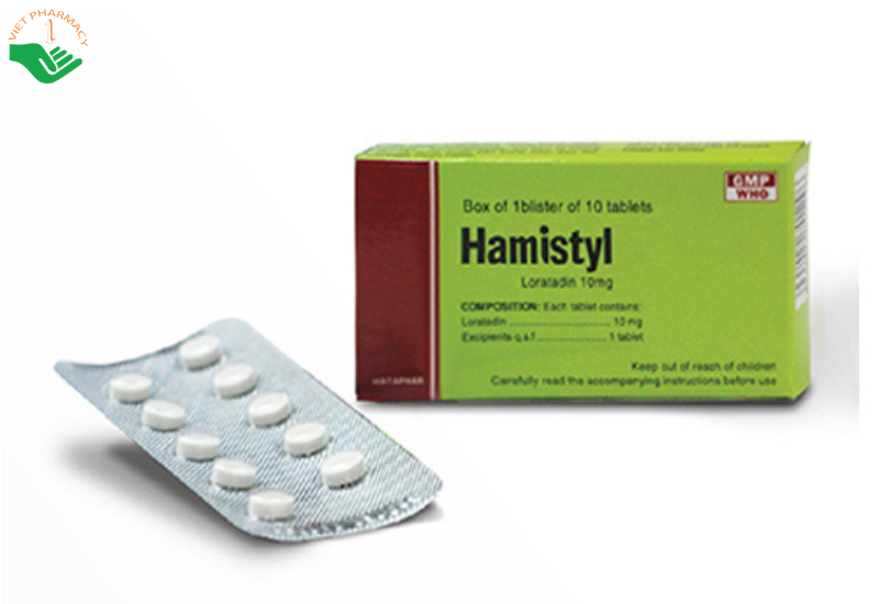 Hamistyl 10mg chỉ định điều trị viêm mũi dị ứng, viêm kết mạc dị ứng (Hộp 10 vỉ x 10 viên)