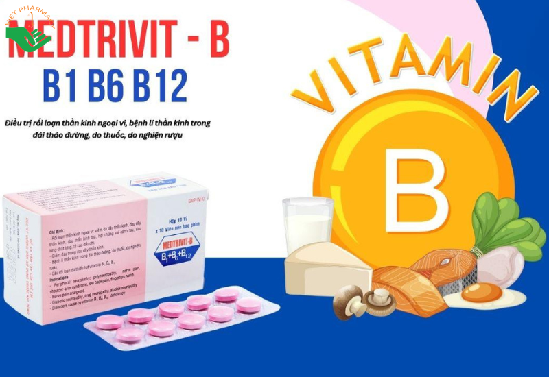 Medtrivit-B điều trị thiếu vitamin B, rối loạn thần kinh ngoại vi (Hộp 10 vỉ x 10 viên)