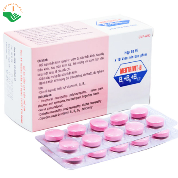 Medtrivit-B điều trị thiếu vitamin B, rối loạn thần kinh ngoại vi (Hộp 10 vỉ x 10 viên)