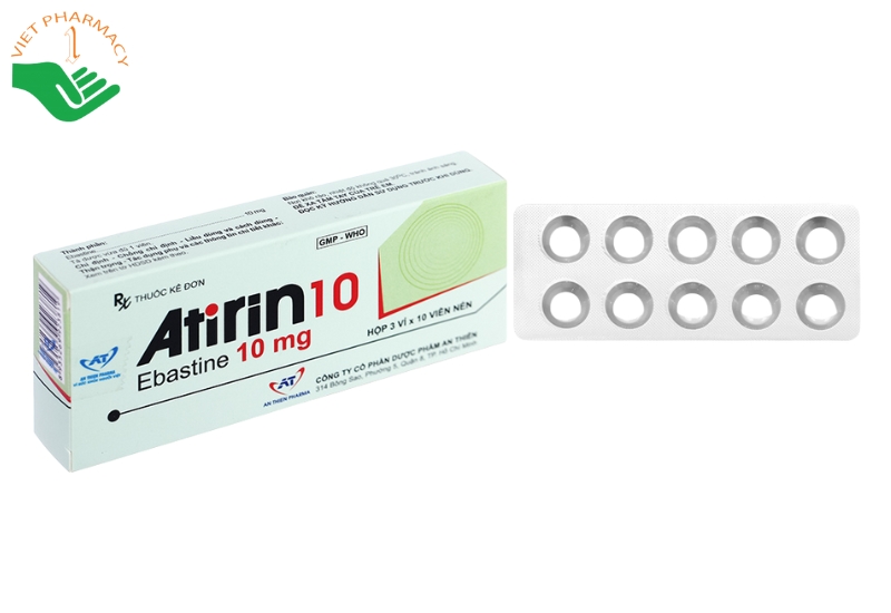 Thuốc Atirin 10mg điều trị viêm mũi dị ứng và nổi mày đay (Hộp 3 vỉ x 10 viên)