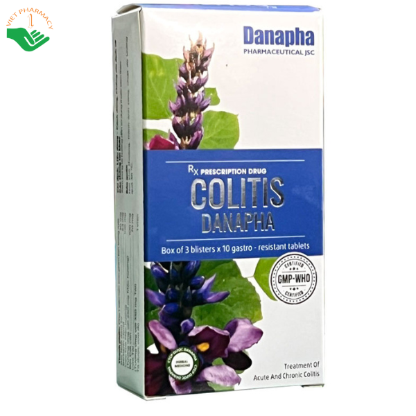 Thuốc Colitis Danapha điều trị viêm đại tràng cấp và mãn tính (3 vỉ x 10 viên)