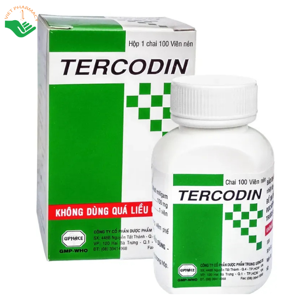 Thuốc Tercodin trị ho, long đờm, viêm phế quản (Hộp 1 lọ x 100 viên)