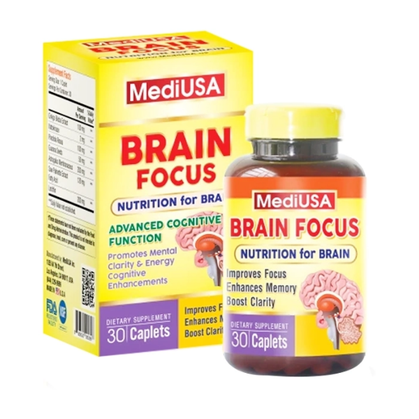 Viên uống Brain Focus MediUSA hỗ trợ trí não, tăng cường trí nhớ (Hộp 1 lọ 30 viên)