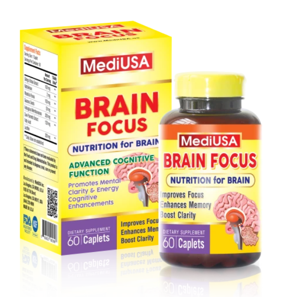 Viên uống Brain Focus MediUSA hỗ trợ, tăng cường trí nhớ (Hộp 1 lọ 60 viên)