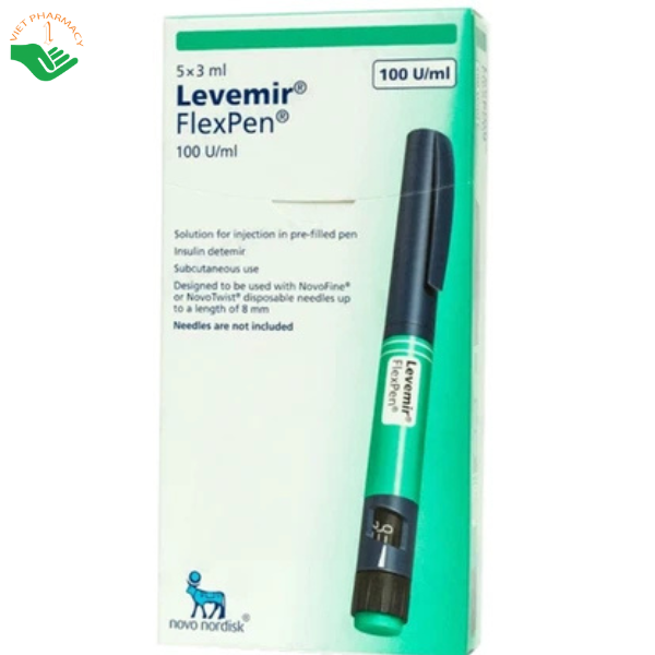 Bút tiêm Levemir FlexPen 100U/ml Novo Nordisk điều trị bệnh đái tháo đường (5 cây x 3ml)