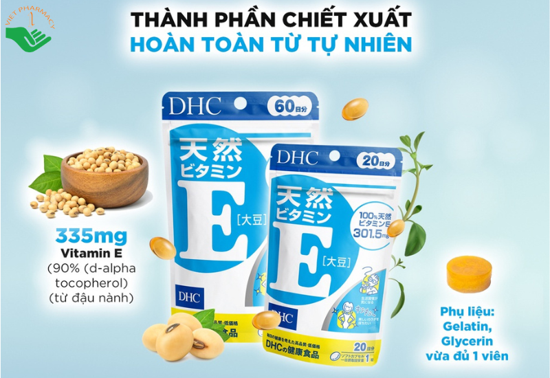 DHC Natural Vitamin E (Soybean) hỗ trợ chống oxy hóa, giúp da mềm mịn và hạn chế lão hóa (20 viên)