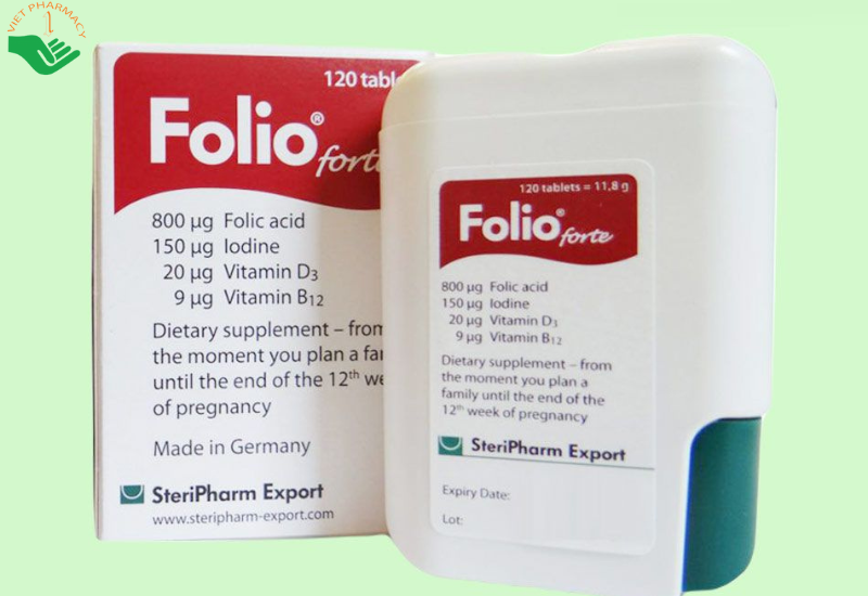 Folio Forte bổ sung acid folic, I ốt và các chất dinh dưỡng cần thiết (Hộp 120 viên)