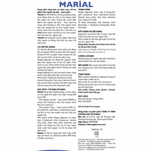 Marial Gel chống trào ngược dạ dày thực quản, ợ chua, khó tiêu (chai 150ml)