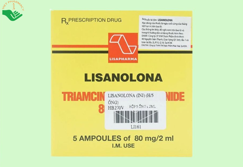 Thuốc Lisanolona điều trị sẹo lồi, viêm mũi dị ứng, viêm khớp dạng thấp, đau thắt lưng hông (Hộp 5 ống 2ml)