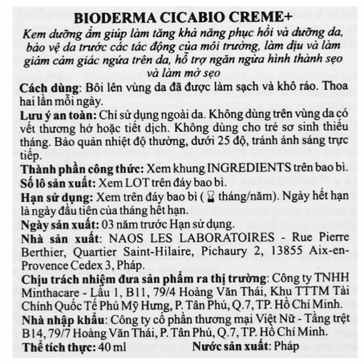 Bioderma Cicabio Creme+ Pommade Phục hồi da tổn thương (Tuýp 40ml)