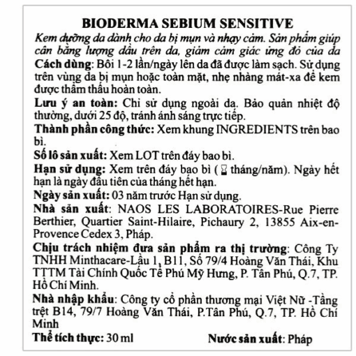 Kem dưỡng Sébium Sensitive Bioderma (Tuýp 30m)