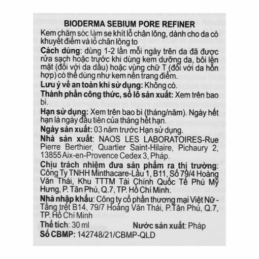 Kem dưỡng Sébium Pore Refiner Bioderma (Tuýp 30ml)