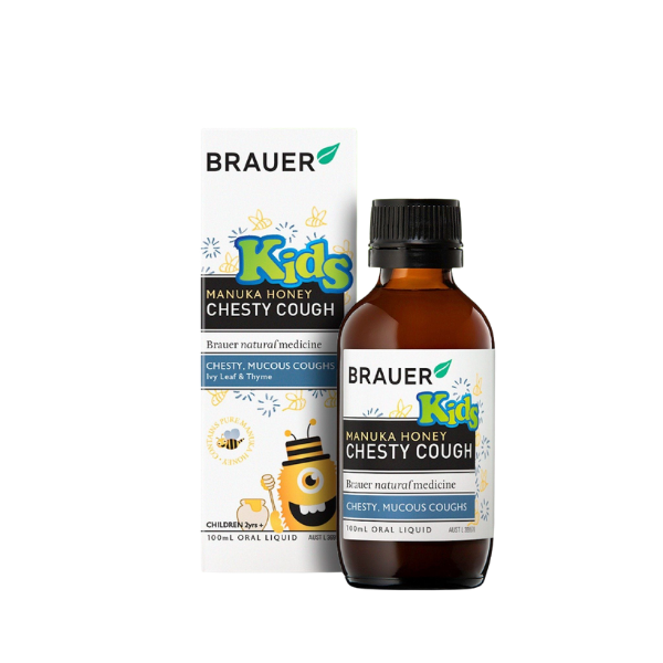 Siro BRAUER Kids Manuka Honey Chesty Cough giảm ho cho trẻ từ 2 tuổi (chai 100ml)