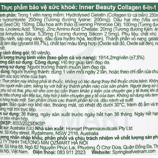 Viên Uống Collagen 6 Trong 1 SpringLeaf giúp da căng mịn và đàn hồi hơn (60 viên)