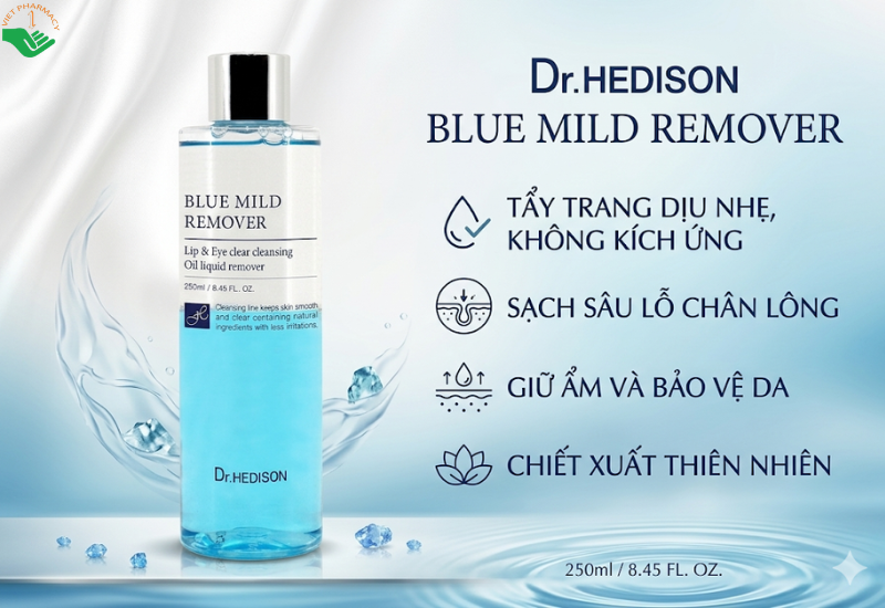 Dung dịch tẩy trang 2 thành phần Blue Mild Remover Dr.Hedison làm sạch sâu và duy trì độ ẩm cho da (Chai 250ml)