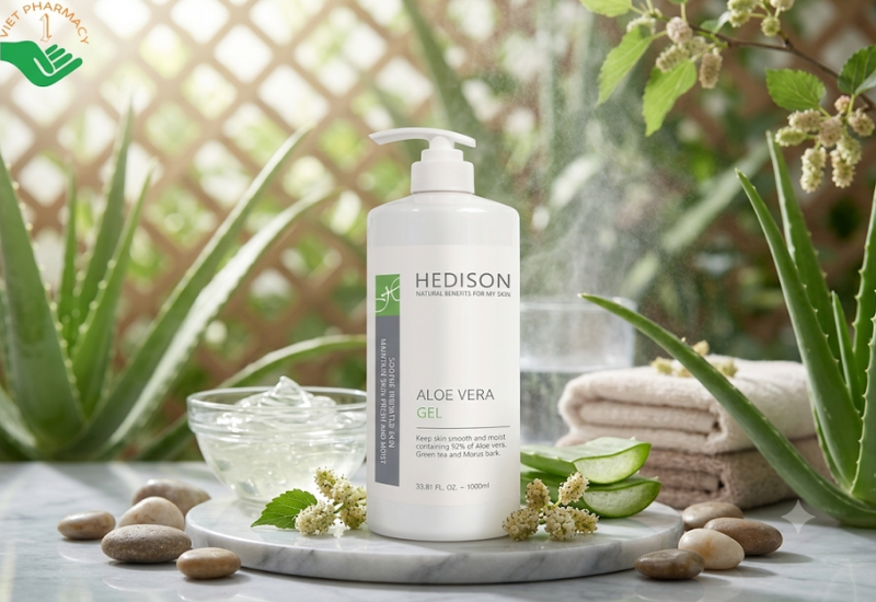 Gel lô hội Aloe Vera Gel Dr.Hedison giảm cảm giác nóng rát và phục hồi da thiếu ẩm (Chai 1000ml)