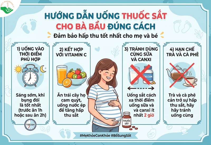 Hướng dẫn uống thuốc sắt cho bà bầu đúng cách