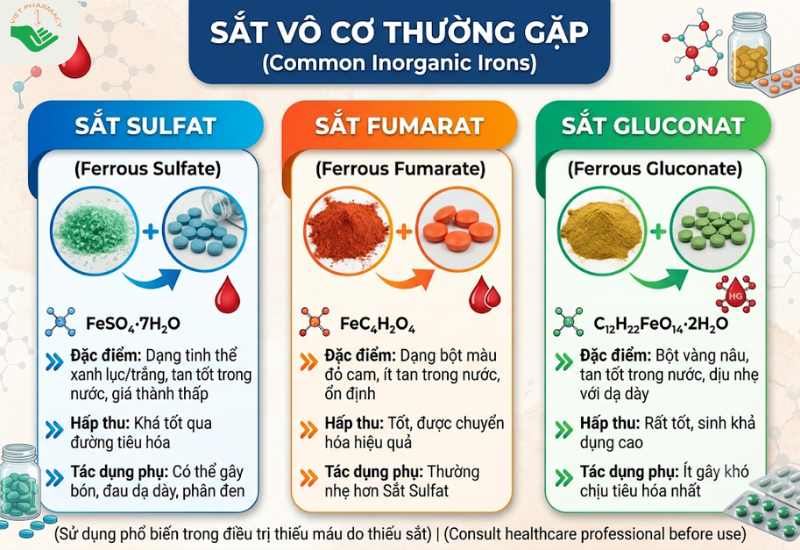 Sắt vô cơ thường gặp
