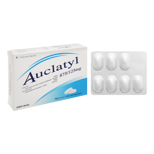 Auclatyl 875/125mg Điều trị nhiễm khuẩn đường hô hấp (2 vỉ x 7 viên)