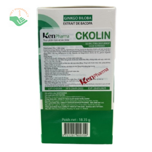 Viên uống tăng cường tuần hoàn não KenPharma Ckolin