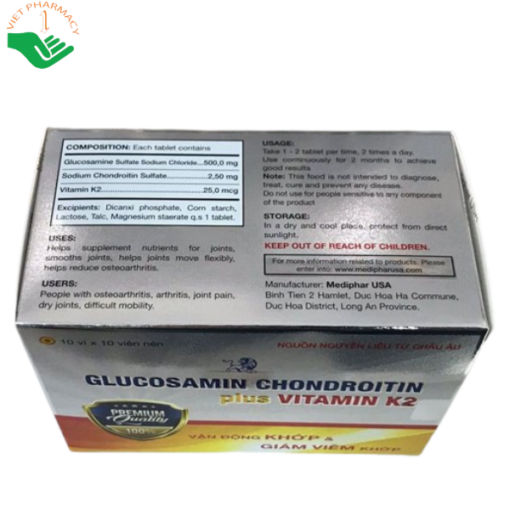 Viên uống Glucosamin Chondroitin Plus K2 - Vỉ 100 viên