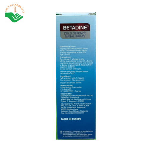 BETADINE Cold Defence Nasal Spray - Dung dịch xịt mũi ngừa cảm cúm cho người lớn