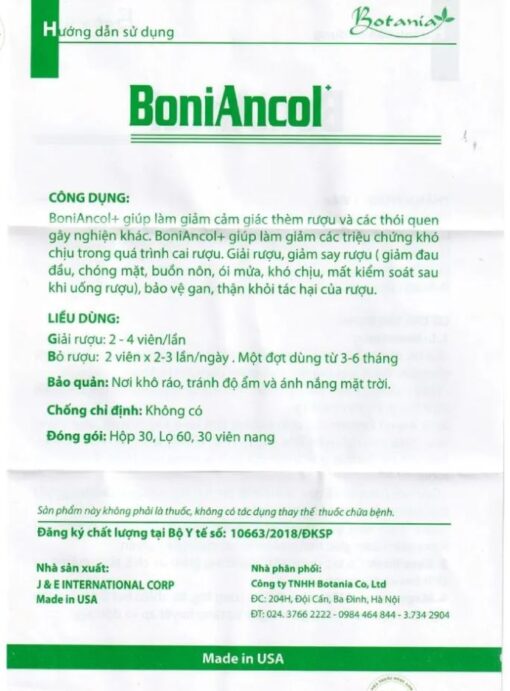 BoniAncol hỗ trợ cai rượu, giải rượu, bảo vệ gan