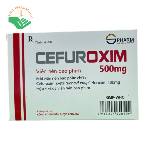 Thuốc kháng sinh Cefuroxim 500mg Spharm viên nén bao phim, hộp 4 vỉ x 5