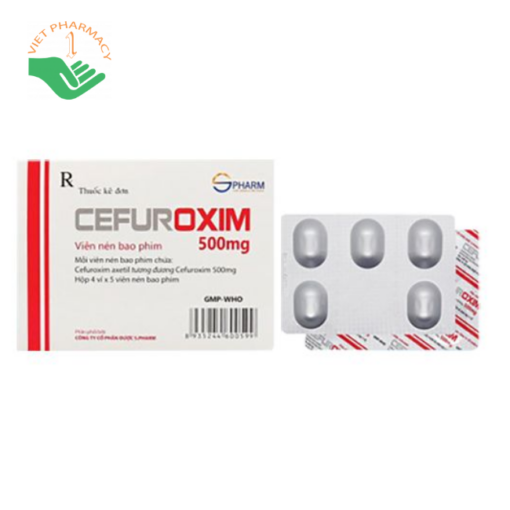 Thuốc kháng sinh Cefuroxim 500mg Spharm viên nén bao phim, hộp 4 vỉ x 5