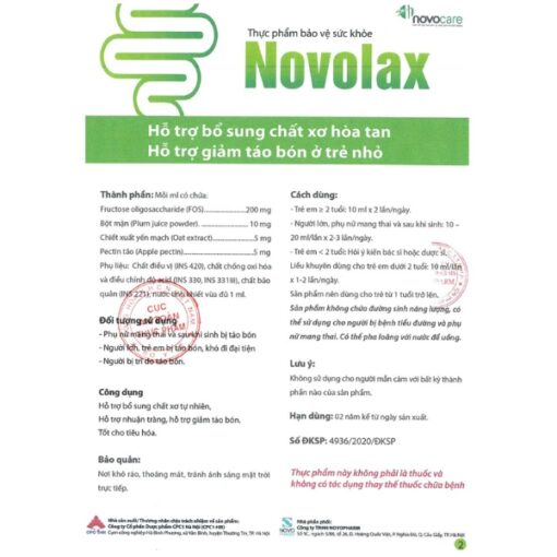 Novolax - Dung dịch chất xơ hòa tan, giảm táo bón