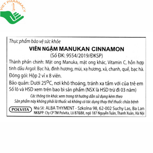 Viên ngậm Manukan Cinnamon hỗ trợ bổ phổi, giảm ho